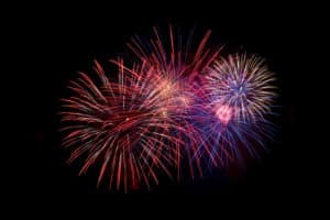 An assortment of fireworks on a black sky. Fourth of July celebration- Summer