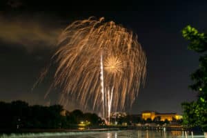 Independence Day fireworks erupt over the Philadelphia Art Museum on July 4, 2021 in Philadelphia, Pennsylvania.
