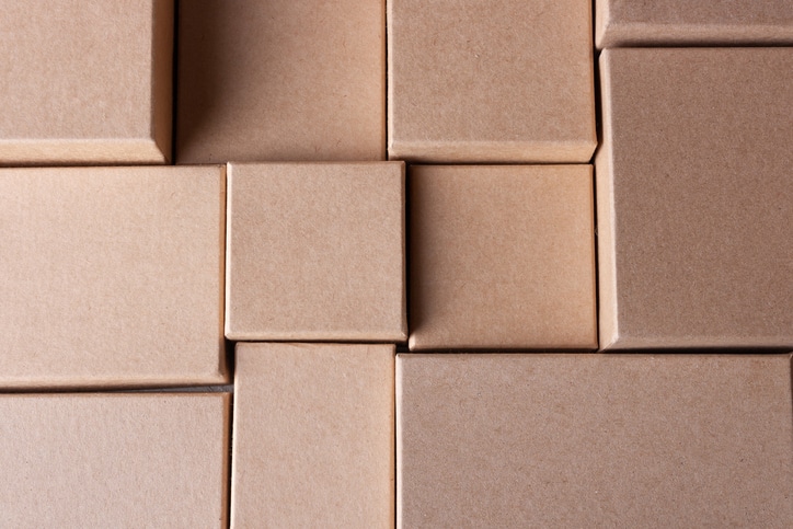 boxes made of cardboard Boxing Day flat lay