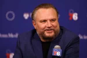 President of basketball operations Daryl Morey participates in a press conference
