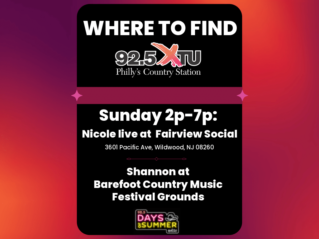 Where to find 92.5 XTU in Wildwood Sunday