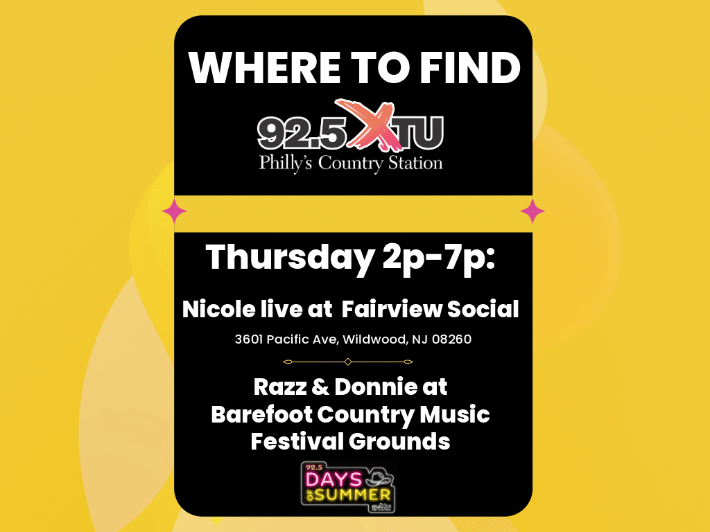 Where to find 92.5 XTU in Wildwood thursday